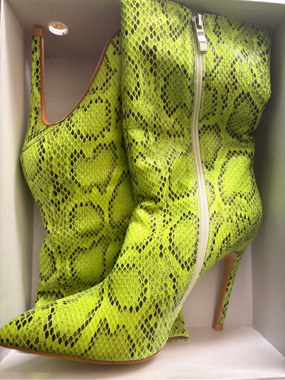 Neon Green Snakeskin Stiletto Booties